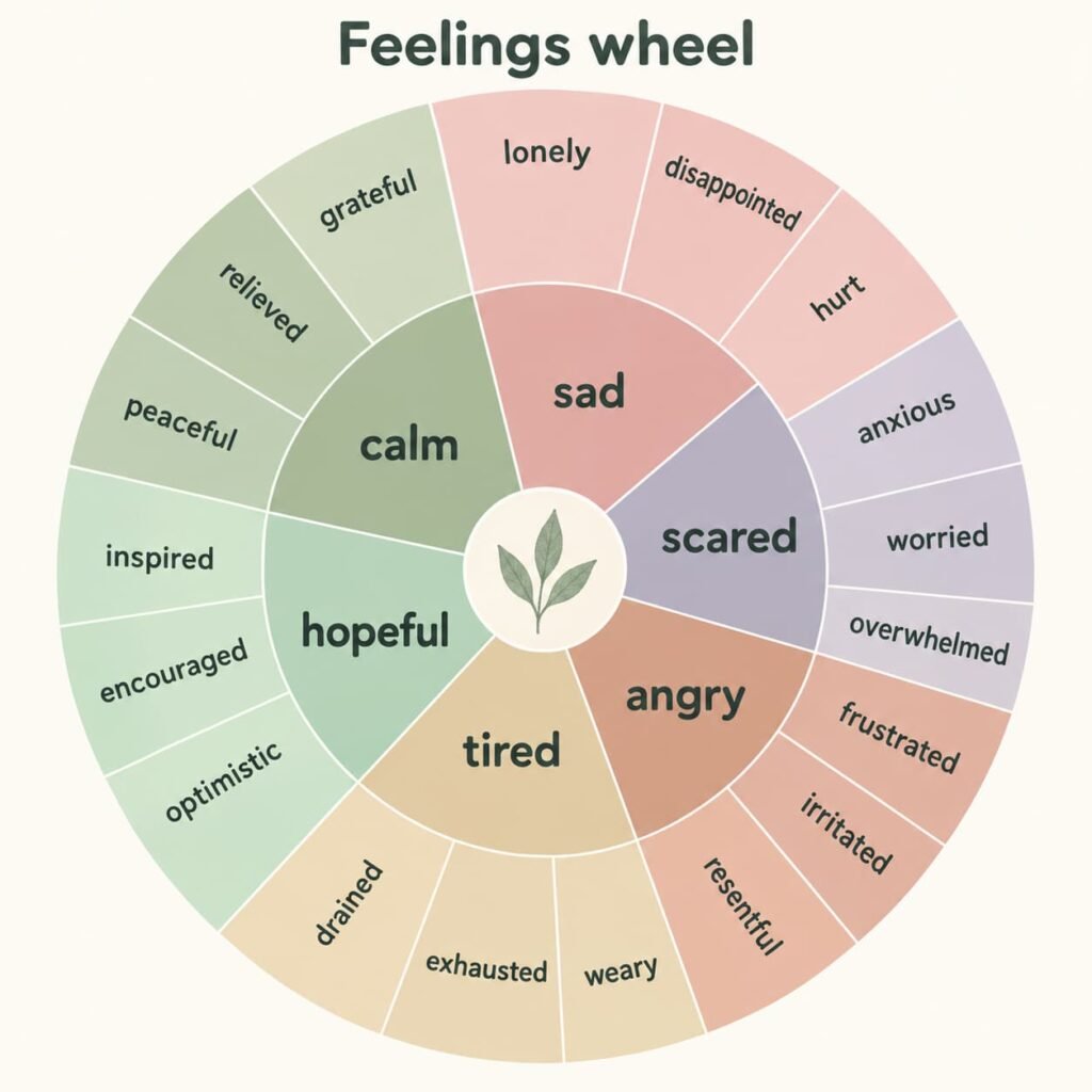 Gentle feelings word wheel